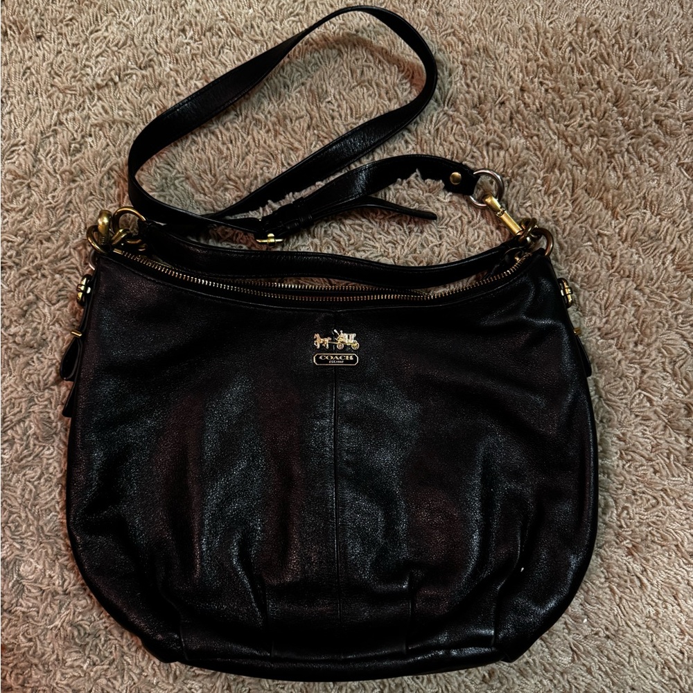 Coach leather purse, black with red interior, midsize - crossbody or shoulder